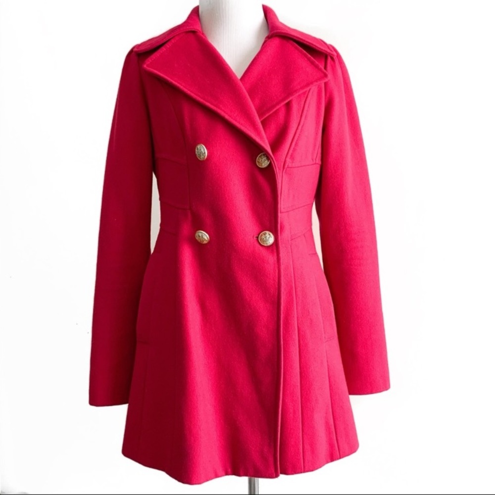 Guess Hot Pink Double Breasted Pea Coat